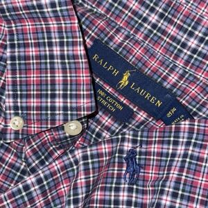 Polo Ralph Lauren Long Sleeve Button Down Cotton Stretch Mens XL Pink Blue Plaid